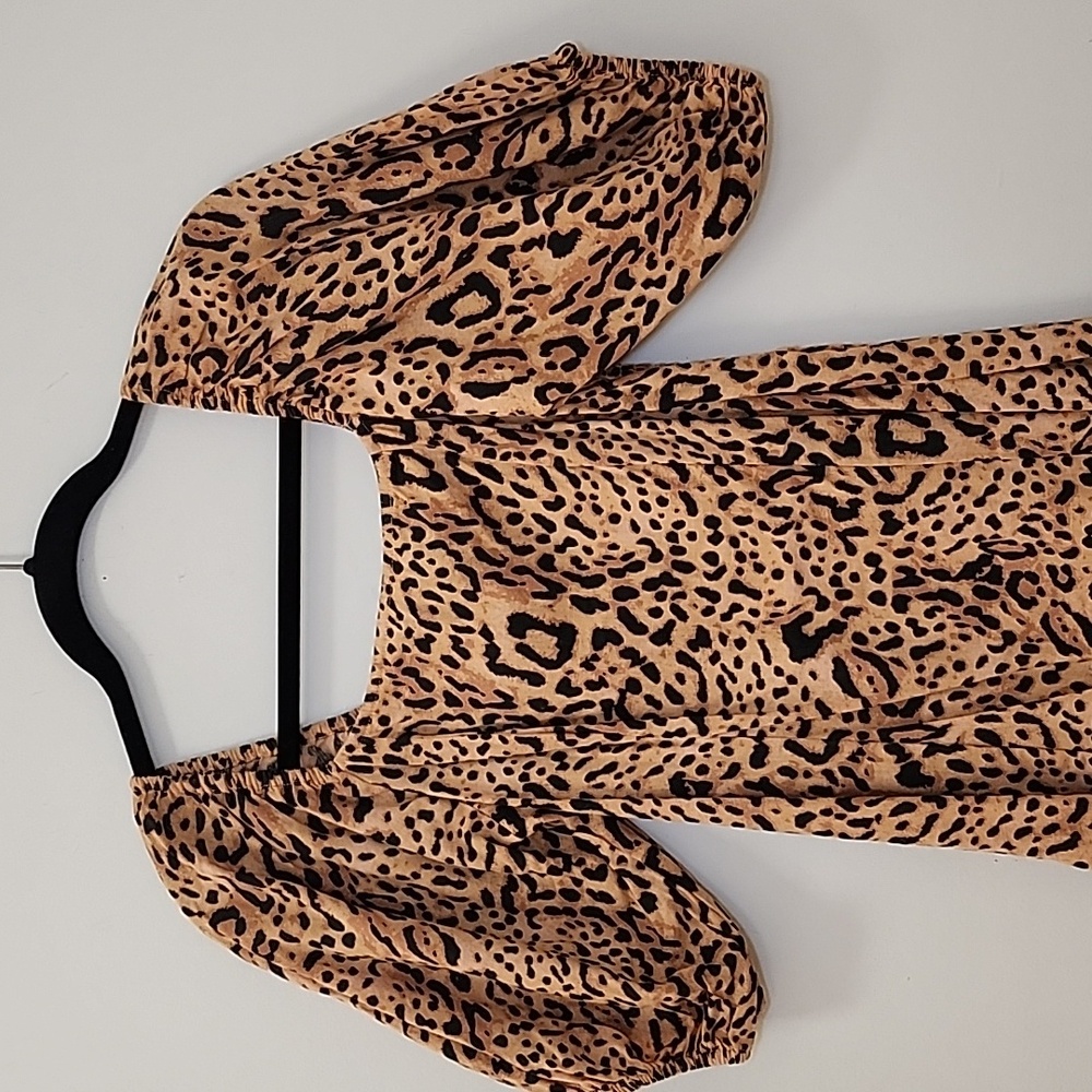 Billabong Women's Paradise Leopard Print Puff Sleeve Mini Dress Brown Size Med - Picture 7 of 16